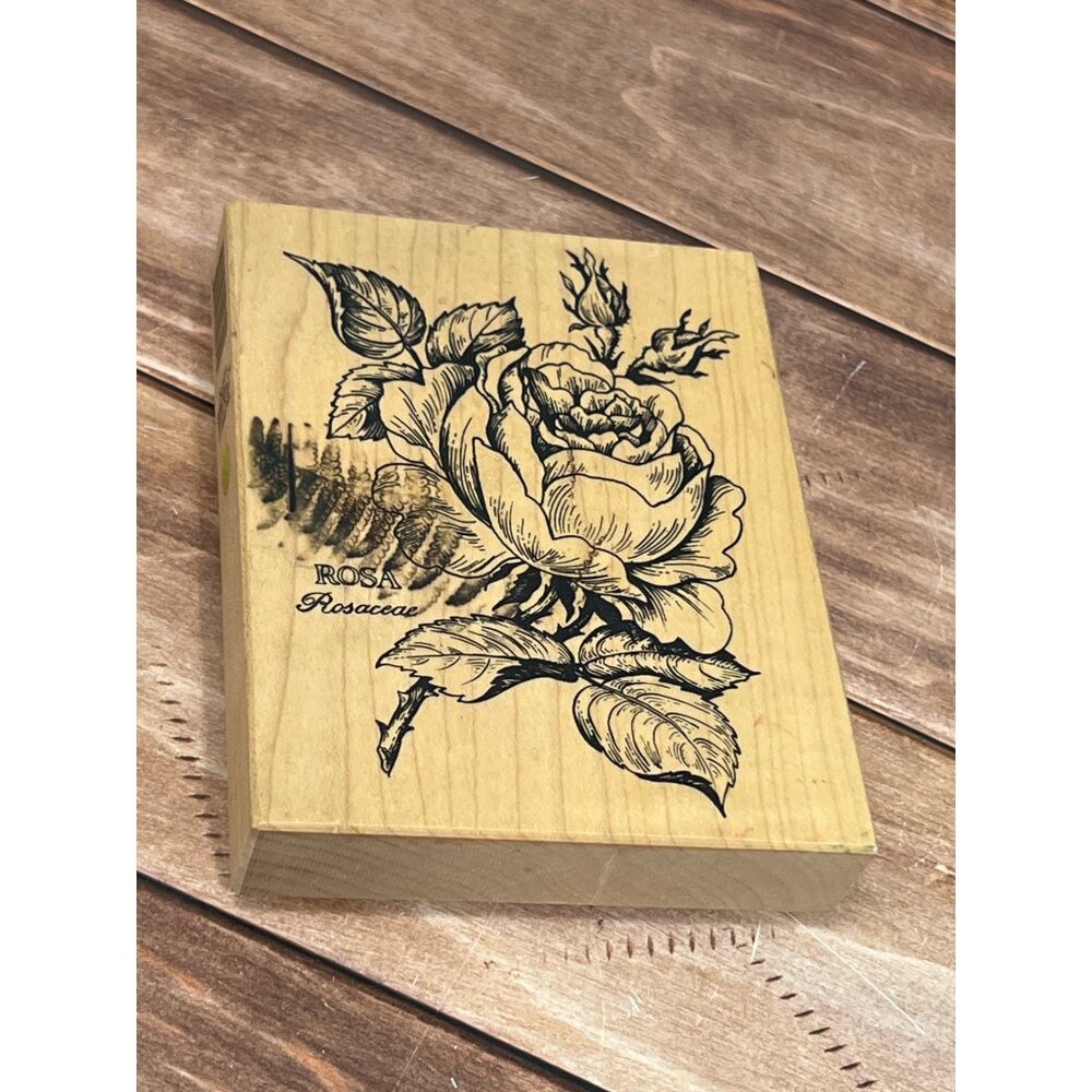 Vintage PSX Rubber Stamp ON Wooden Block With Rose Design K-023 ROSA